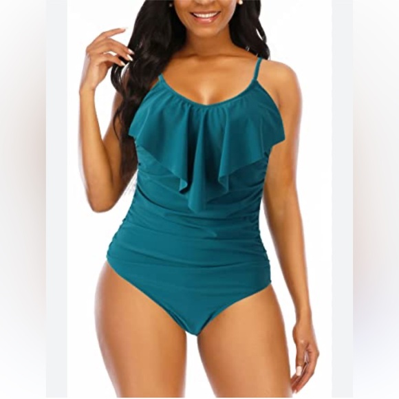 Other - Women's Plunge Neckline Ruched Monokini Black One Piece Plus Size Swimsuit L